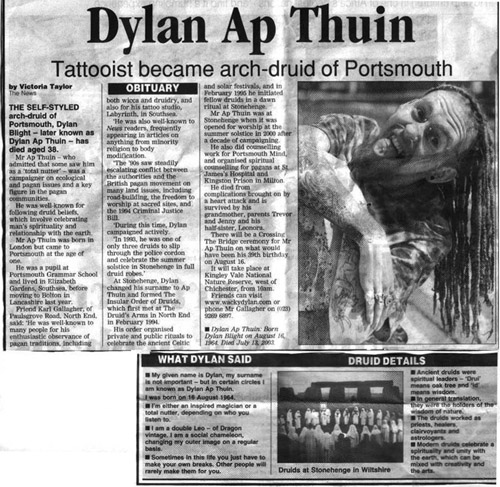 Dylan's obituary in The News - Portsmouth